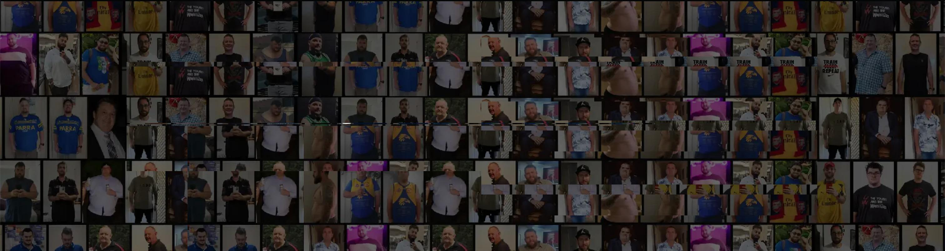 A wall of The Man Challenge members showing their transformations